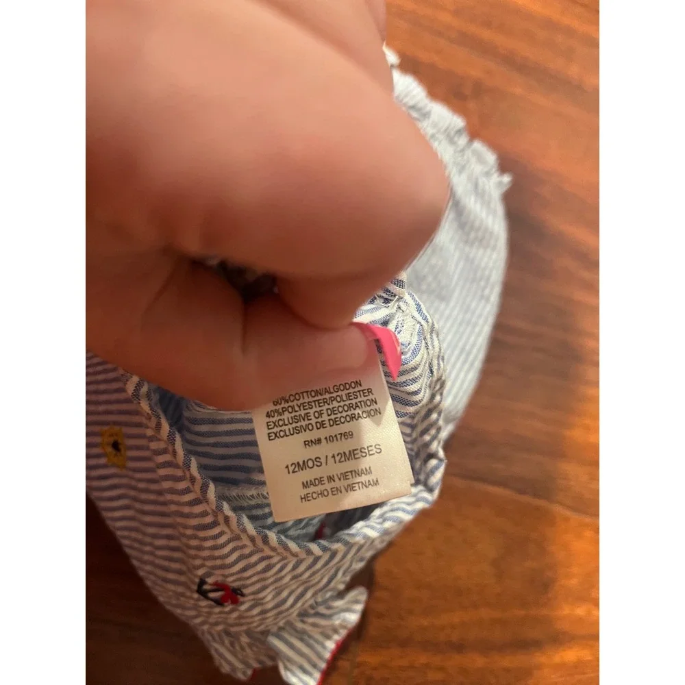 Good Lad Baby Girls Seersucker Nautical Lobster Anchor Bubble Romper 12 Months